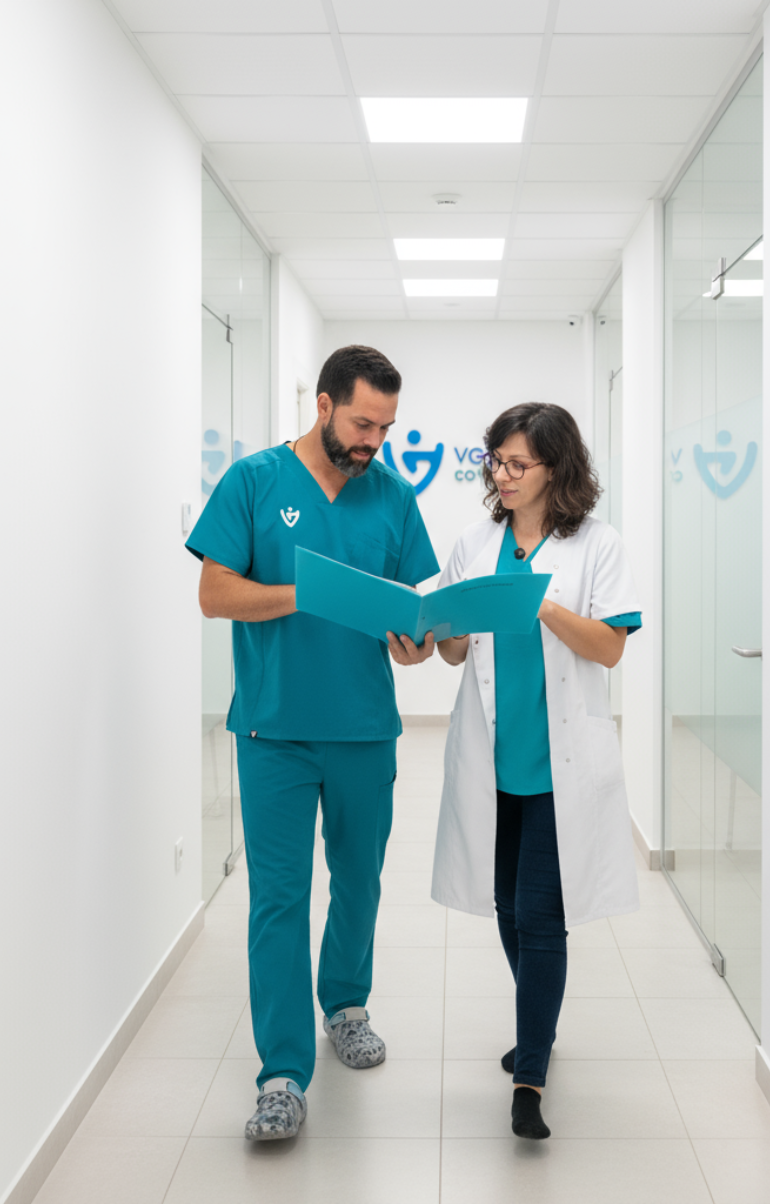 trabajadores en el pasillo